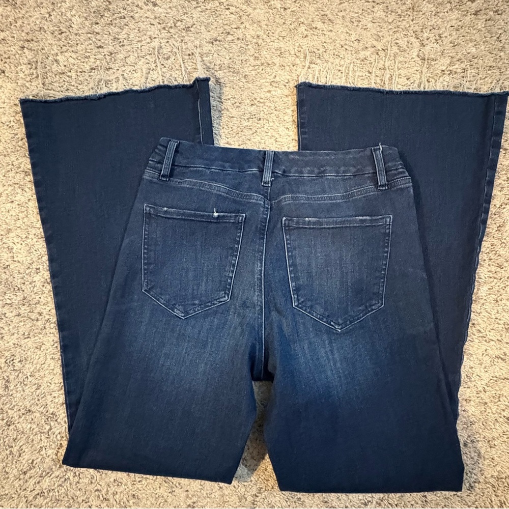 Express 70’s Flare Mid-Rise Dark Indigo Jeans - Medium Short Size 6/8/10 - Picture 2 of 10